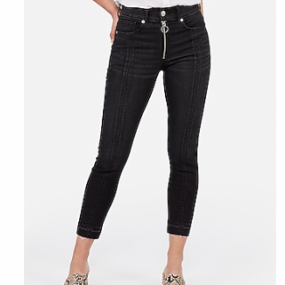 High Waisted Black Denim Perfect Cropped Skinny